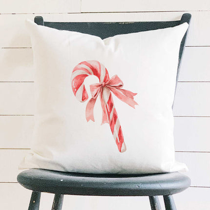 Candy Cane with a Bow - Customizable Square Canvas Pillow