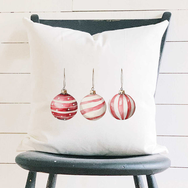 Red and White Stripe Ornaments - Customizable Square Canvas Pillow