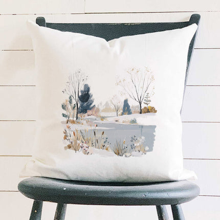 Brisk Winter Pond - Customizable Square Canvas Pillow