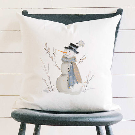 Blue Winter Snowman - Customizable Square Canvas Pillow