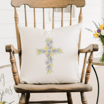 Tulip Easter Cross - Square Canvas Pillow