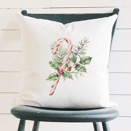 Candy Cane with Holly - Customizable Square Canvas Pillow