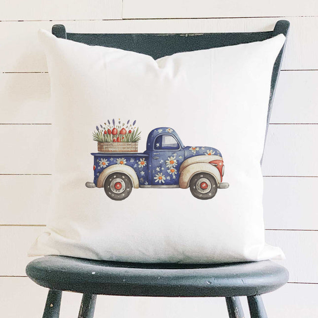 Daisy Farmhouse Truck - Square Canvas Pillow