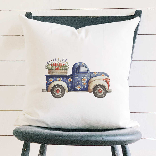 Daisy Farmhouse Truck - Square Canvas Pillow