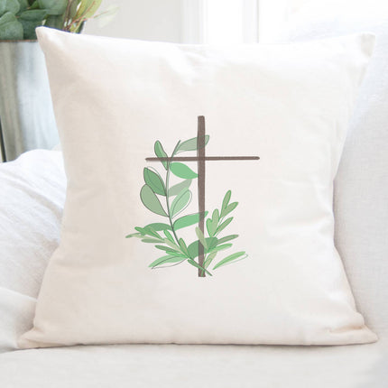 Cross with Leaves - Square Canvas Pillow