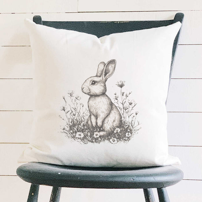 Black & White Bunny - Easter Square Canvas Pillow