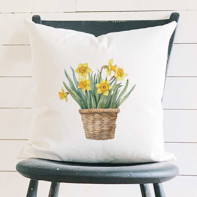 Basket of Daffodils - Spring Square Canvas Pillow
