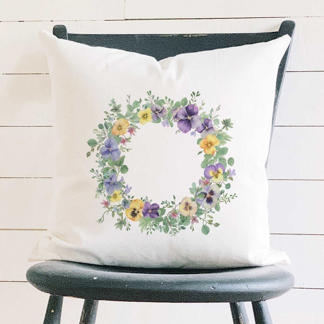 Spring Pansy Wreath - Spring Square Canvas Pillow
