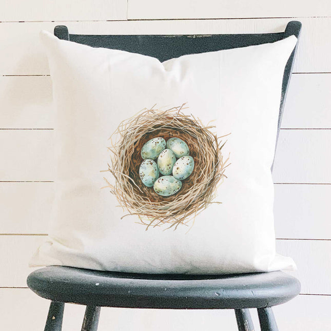 Watercolor Robins' Nest - Spring Square Canvas Pillow