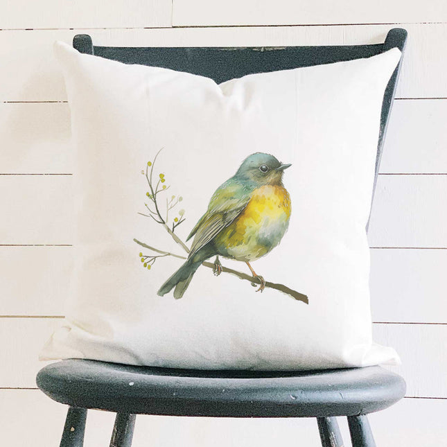Watercolor Spring Bird - Spring Square Canvas Pillow