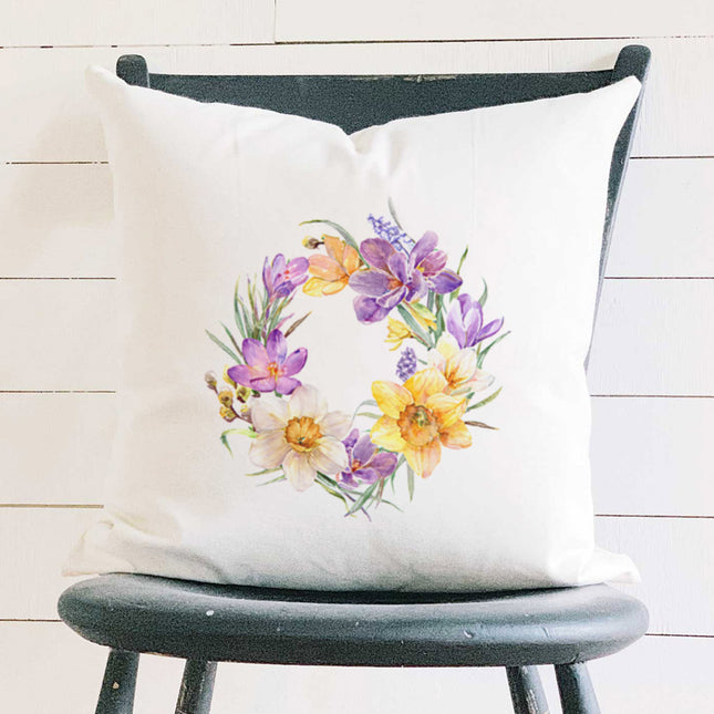 Crocus Wreath - Spring Square Canvas Pillow