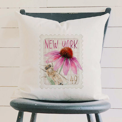 Bee & Coneflower Stamp - Custom Square Canvas Pillow