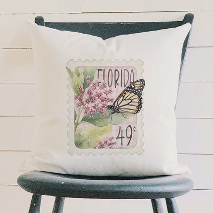 Milkweed & Monarch Stamp - Custom Square Canvas Pillow