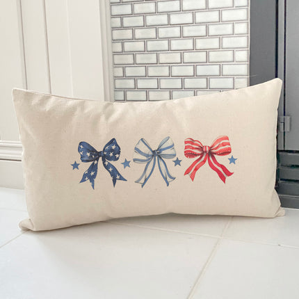 Red, White and Bows - Patriotic Rectangular Canvas Pillow