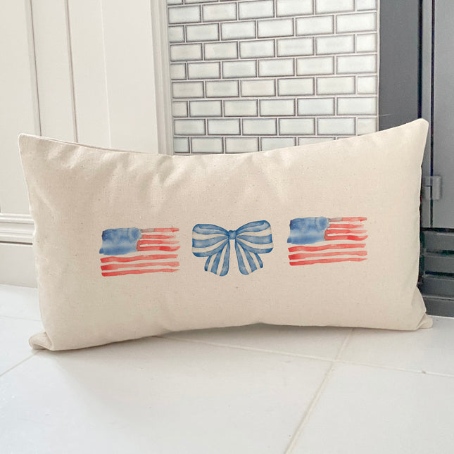 Watercolor Flags & Bows - Patriotic Rectangular Canvas Pillow