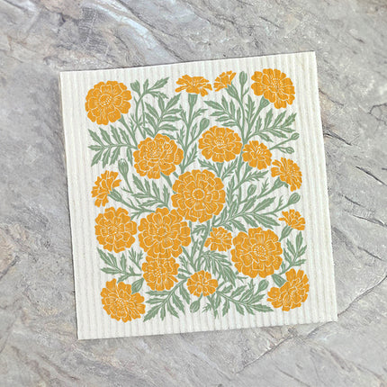 Marigolds Linocut - Custom Swedish Dish Cloth