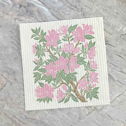 Pink Azaleas Linocut - Custom Swedish Dish Cloth