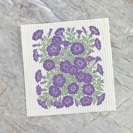 Purple Petunia Linocut - Custom Swedish Dish Cloth