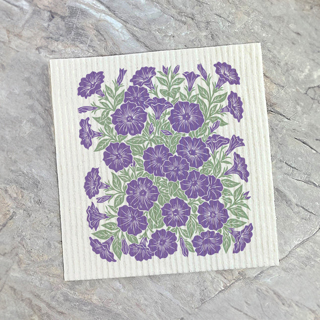 Purple Petunia Linocut - Custom Swedish Dish Cloth