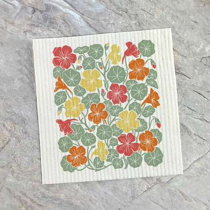 Summer Nasturtiums Linocut - Custom Swedish Dish Cloth