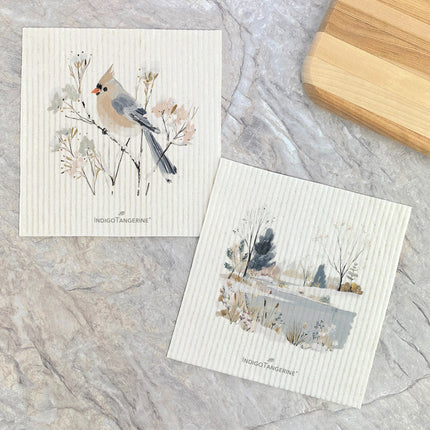 Winter Bird and Pond - 2pk Swedish Dish Cloth