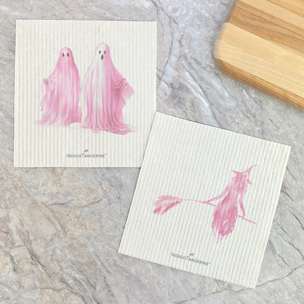 Pink Ghosts, Witch - 2pk Swedish Dish Cloth