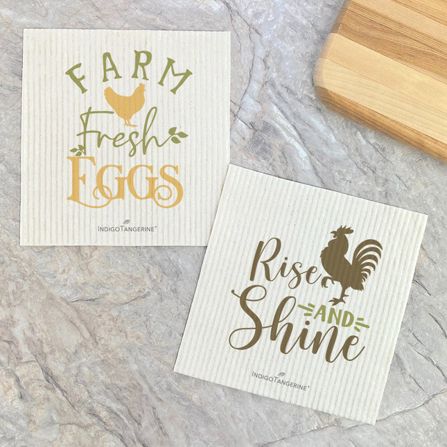 Rise and Shine, Farm Fresh Eggs - 2pk Swedish Dish Cloth