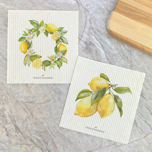 Lemon Wreath and Trio - 2pk Swedish Dish Cloth