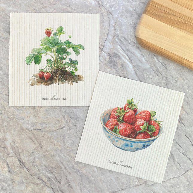 Watercolor Strawberries - Summer 2pk Swedish Dish Cloth