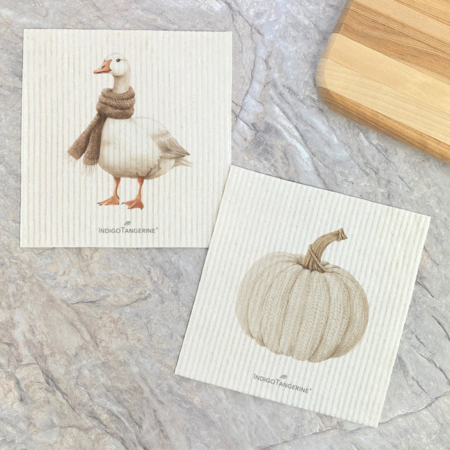 Knit Pumpkin and Cozy Duck - 2pk Swedish Dish Cloth