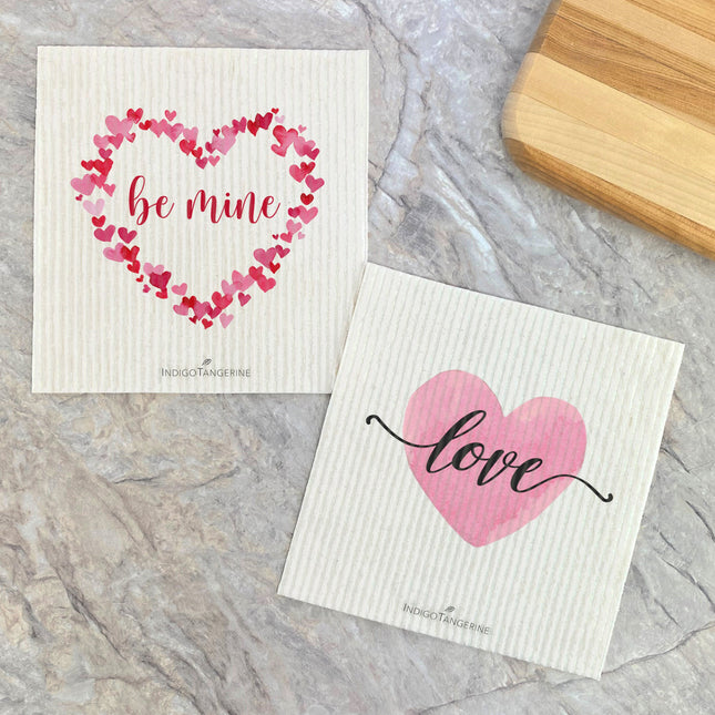 Be Mine, Love Heart Watercolor - 2pk Swedish Dish Cloth