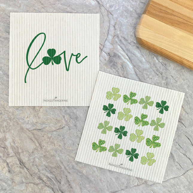Love with Shamrock, Rows of Clovers  - 2pk Swedish Dish Cloth