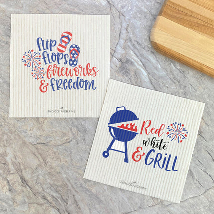 Flip Flops Freedom, Red White Grill  - 2pk Swedish Dish Cloth