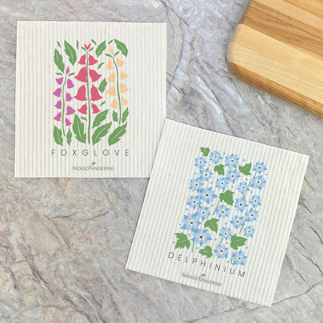 Foxglove, Delphinium (Garden Edition)  - 2pk Swedish Dish Cloth