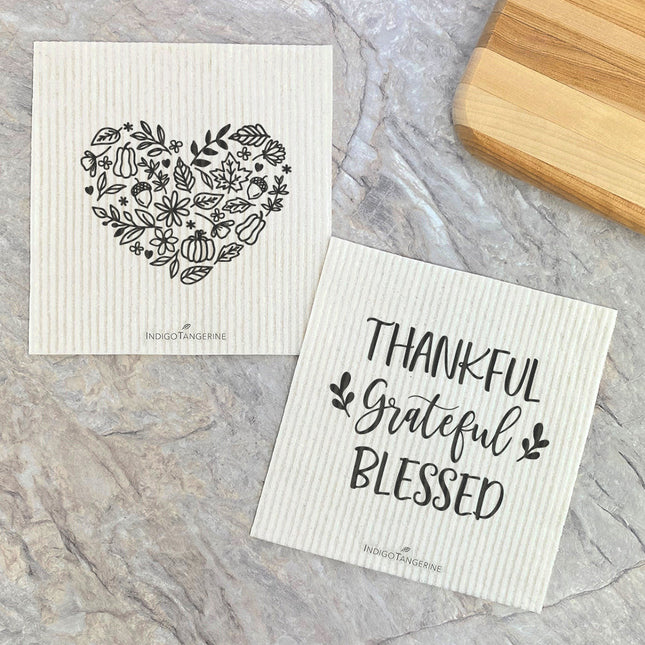 Fall Heart, Thankful  - 2pk Swedish Dish Cloth