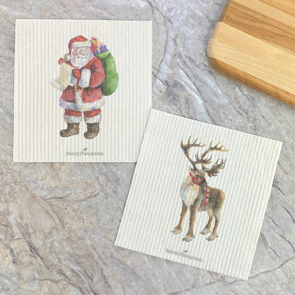 Santa, Reindeer  - 2pk Swedish Dish Cloth
