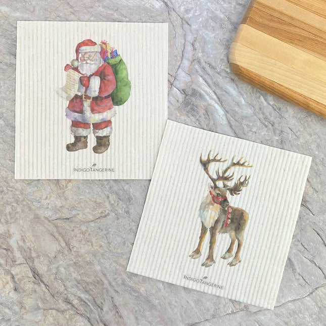 Santa, Reindeer  - 2pk Swedish Dish Cloth