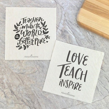 Teachers Make World Better, Love Teach Inspire  - 2pk Swedish Dish Cloth