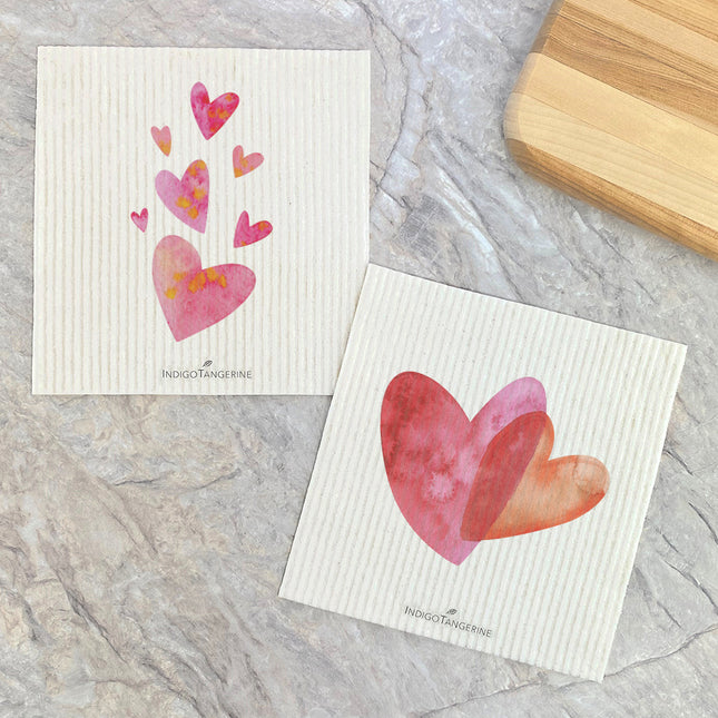 Pink and Orange Hearts  - 2pk Swedish Dish Cloth