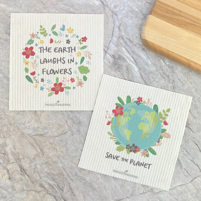 Earth Laughs, Save the Planet  - 2pk Swedish Dish Cloth