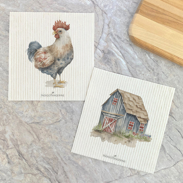 Painted Barn, Farmhouse Chicken  - 2pk Swedish Dish Cloth