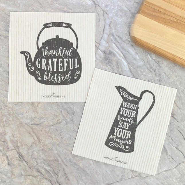 Thankful Teapot, Wash Hands Pitcher  - 2pk Swedish Dish Cloth