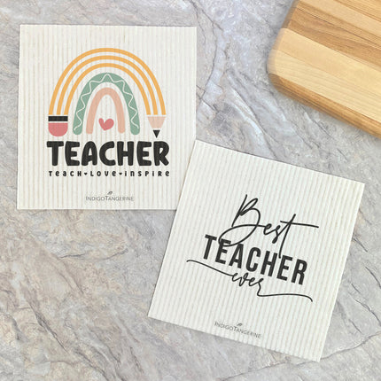 Teacher Rainbow, Best Teacher Ever  - 2pk Swedish Dish Cloth
