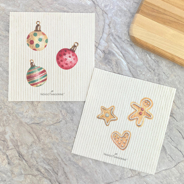 Gingerbread Cookies, Ornaments  - 2pk Swedish Dish Cloth