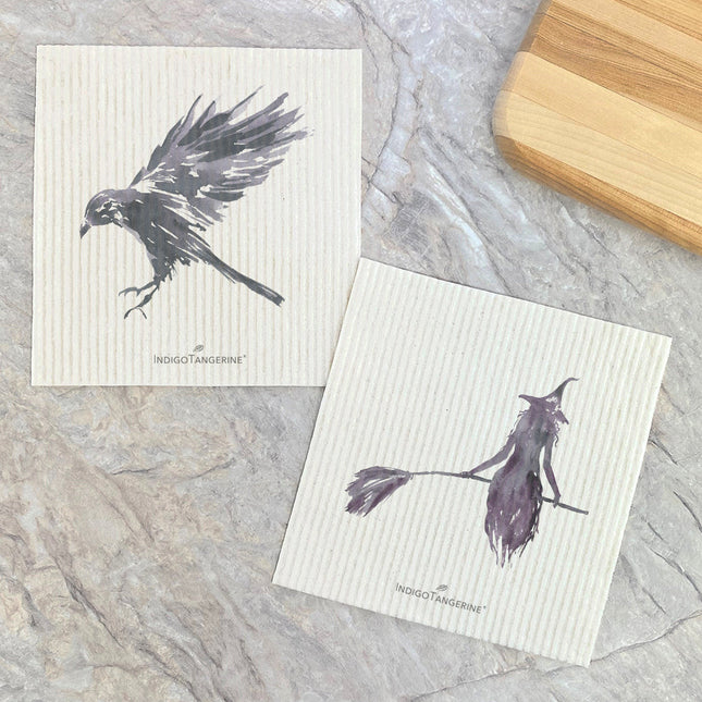 Black Raven, Witch Silhouette - 2pk Swedish Dish Cloth