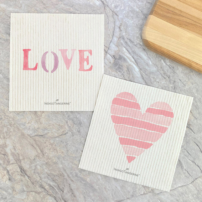 Stencil Love, Striped Heart  - 2pk Swedish Dish Cloth