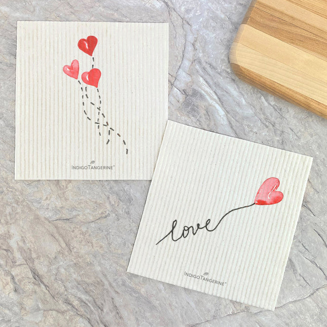 Love Heart Balloons  - 2pk Swedish Dish Cloth
