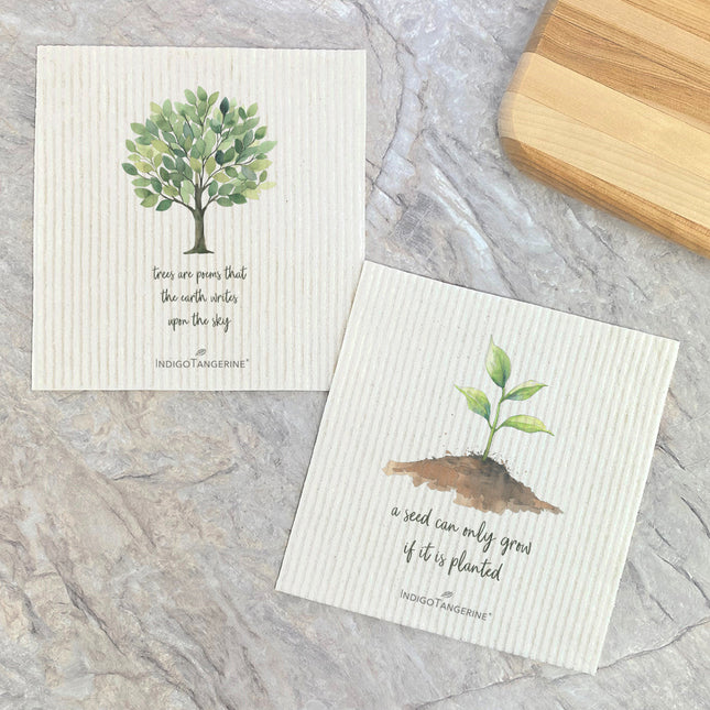 Trees are Poems and Seedling Quote  - 2pk Swedish Dish Cloth