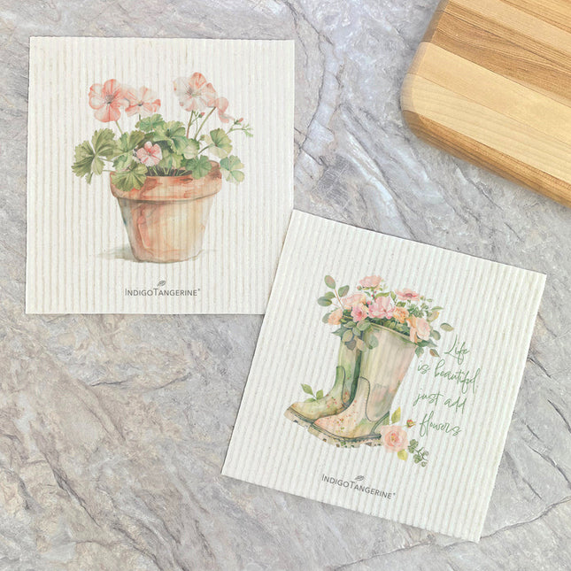 Watercolor Plant, Life is Beautiful - 2pk Swedish Dish Cloth