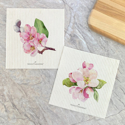 Apple Blossom Bunch & Closeup -2pk Swedish Dish Cloth